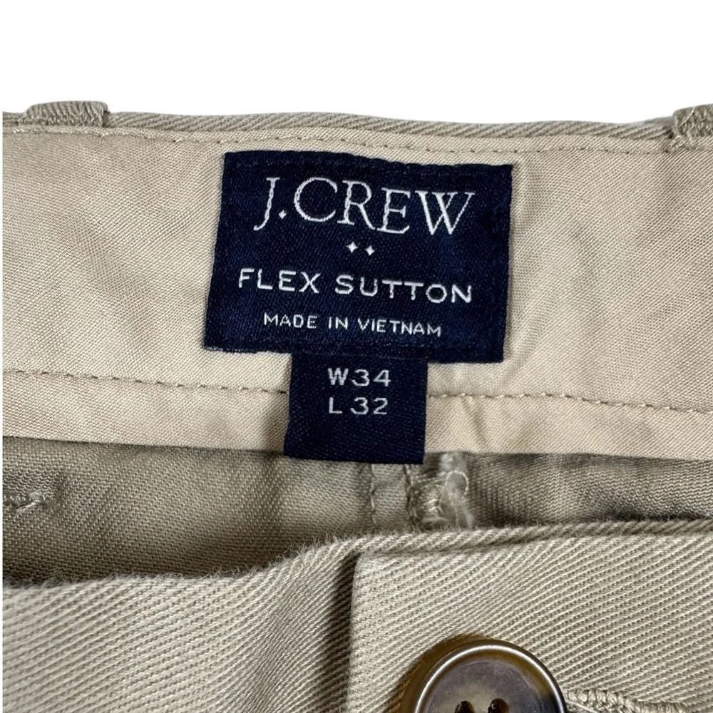 J. Crew Flex Sutton Mens Khaki‎ Pants Size 34x32 Cotton Blend Casual Trousers